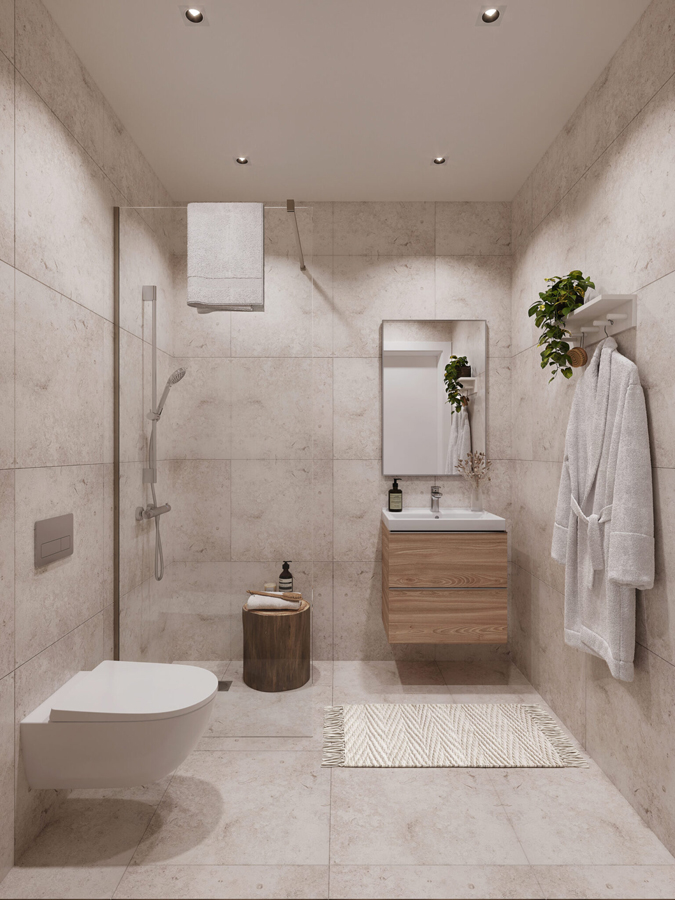 Rendering som visar badrum.