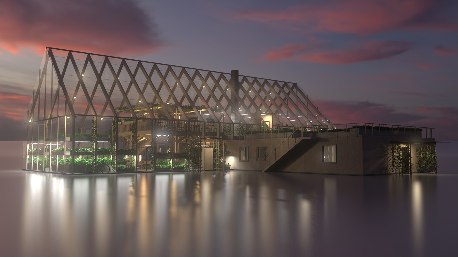 Rendering av den färdiga växthusrestaurangen.