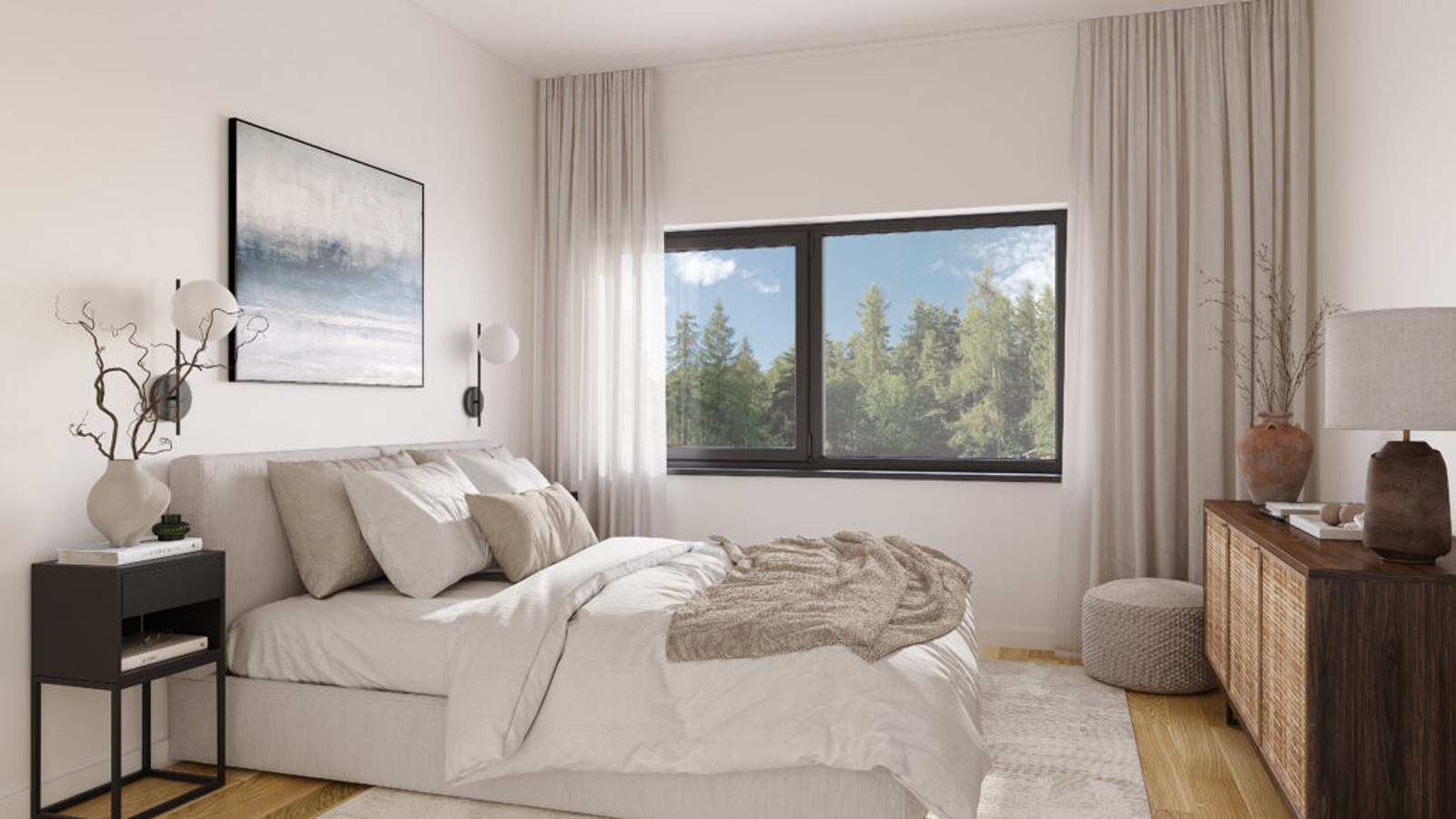 Rendering som visar sovrum.