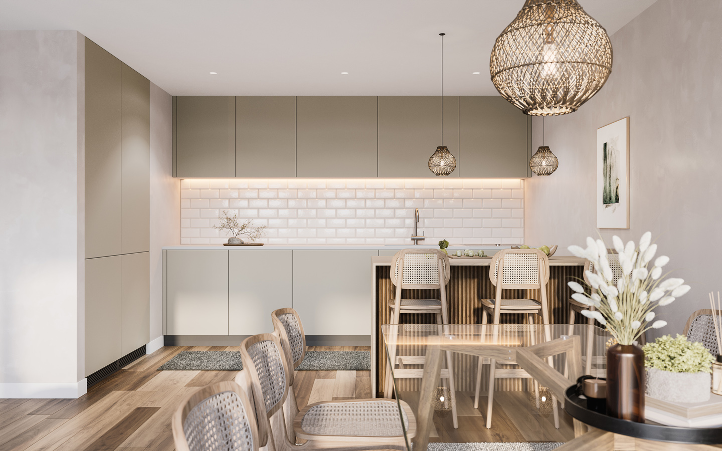 Rendering som visar kök.