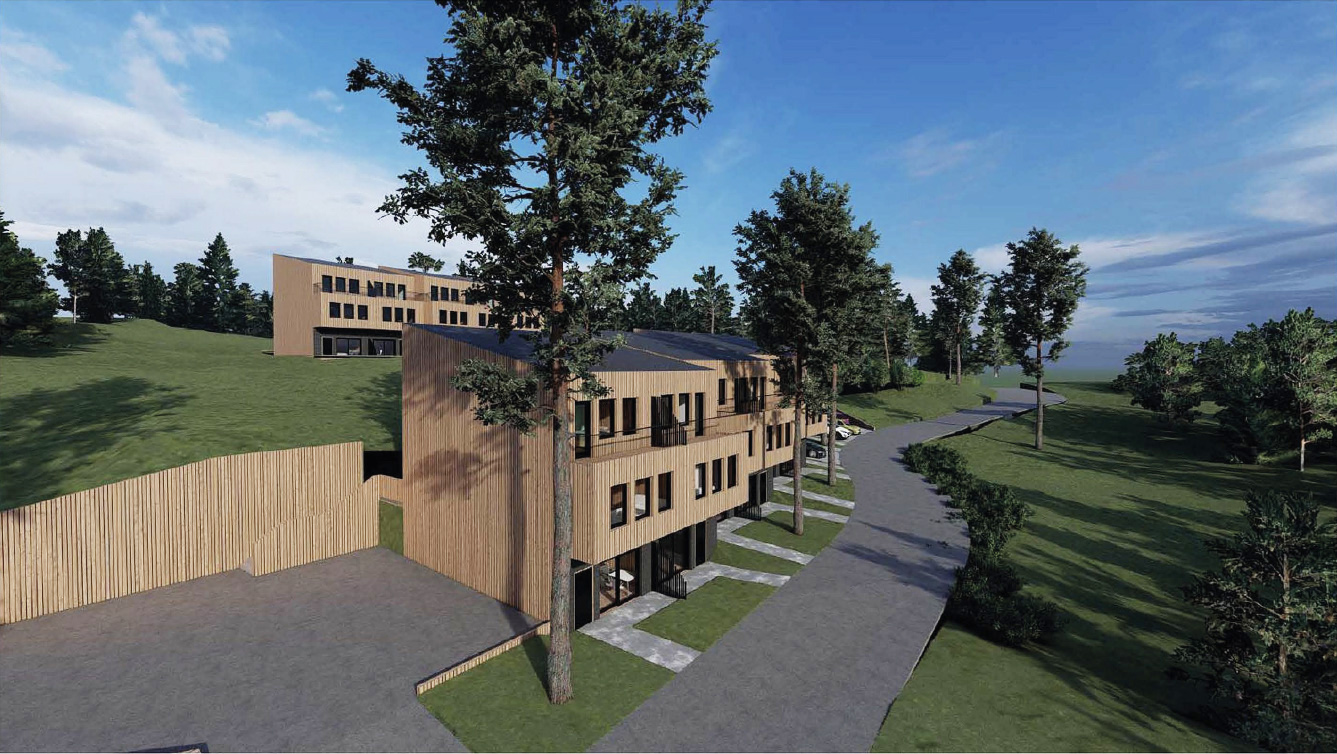 Renderad översiktsvy över bostadsrättsföreningen.