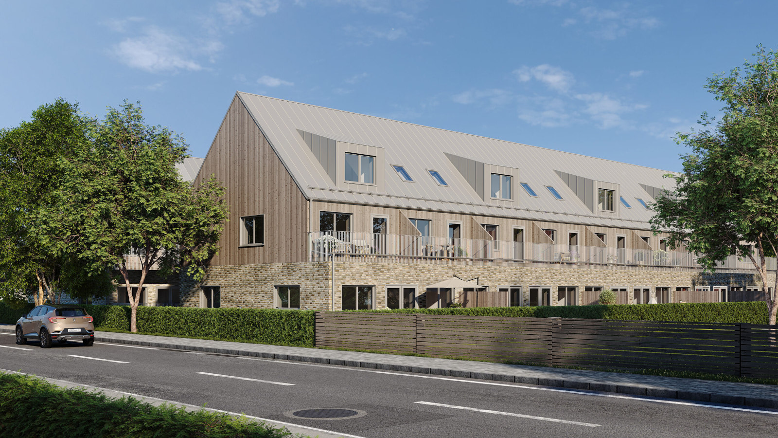 Utvändig rendering av det färdiga projektet.