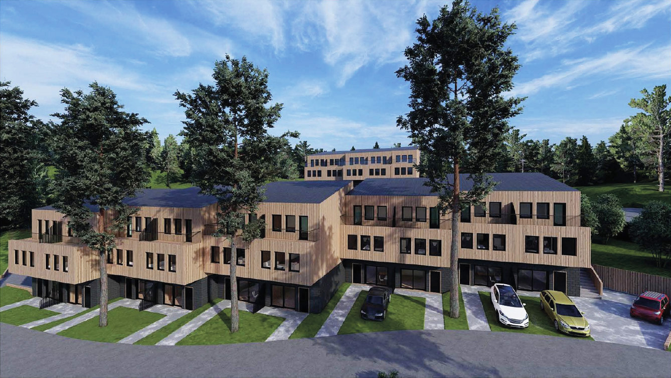 Renderad översiktsvy över bostadsrättsföreningen.